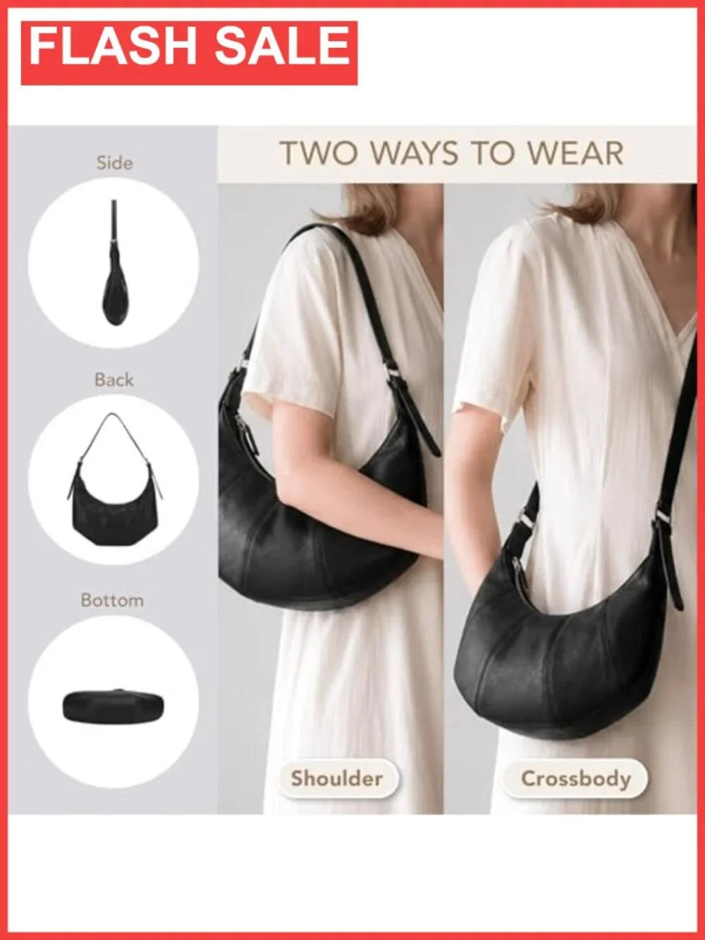 Slouchy Vegan Leather Hobo Shoulder Bag Convertible Crossbody Purse
